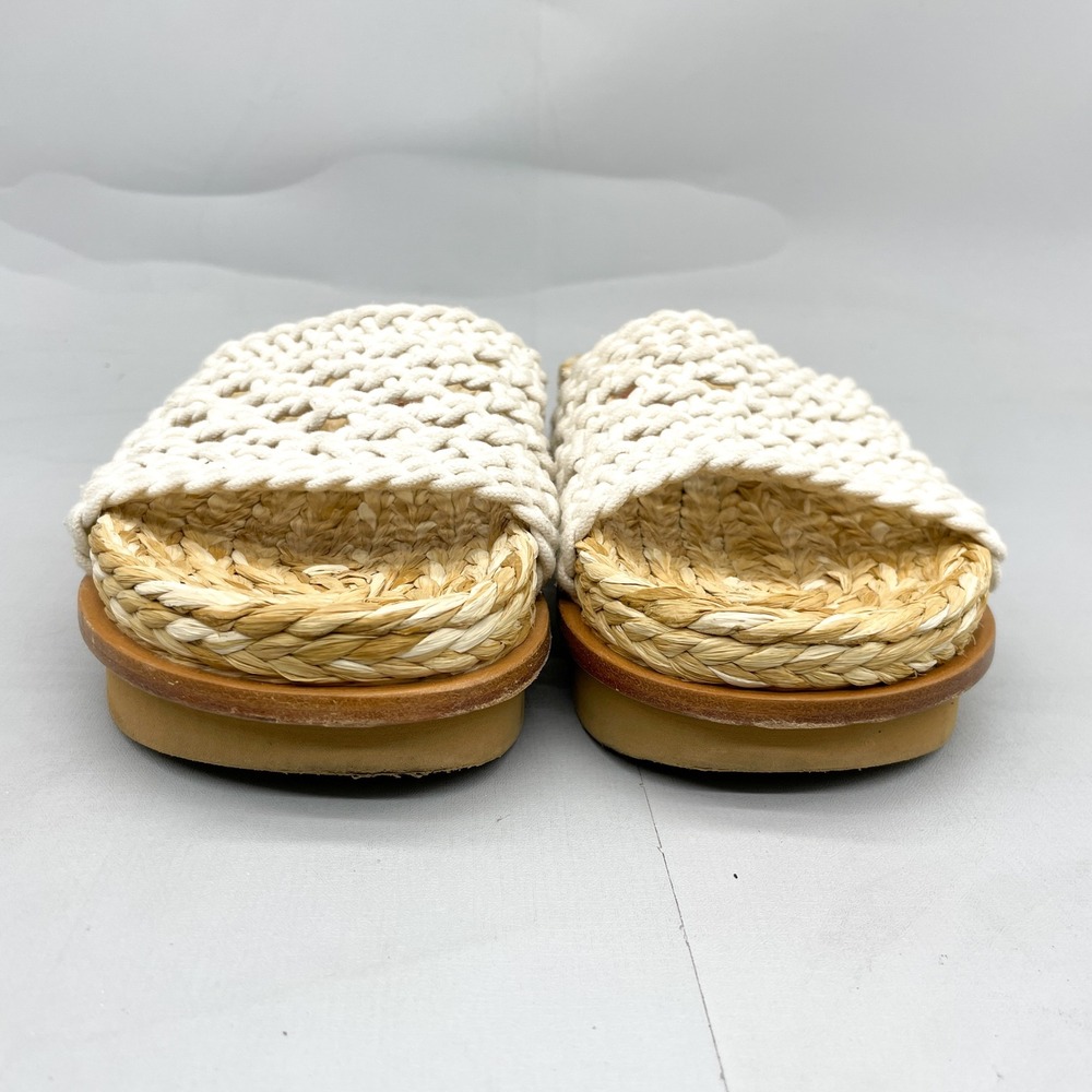 Chloe Wavy Crochet Slides Womens 38 7.5 Woven Raffia Sandals White Boho Coastal - Picture 3 of 11